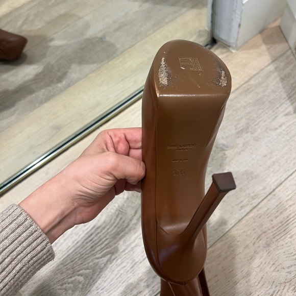 Yves Saint Laurent Brown Leather Tribtoo Platform Pumps Size 37.5 - Picture 9 of 12